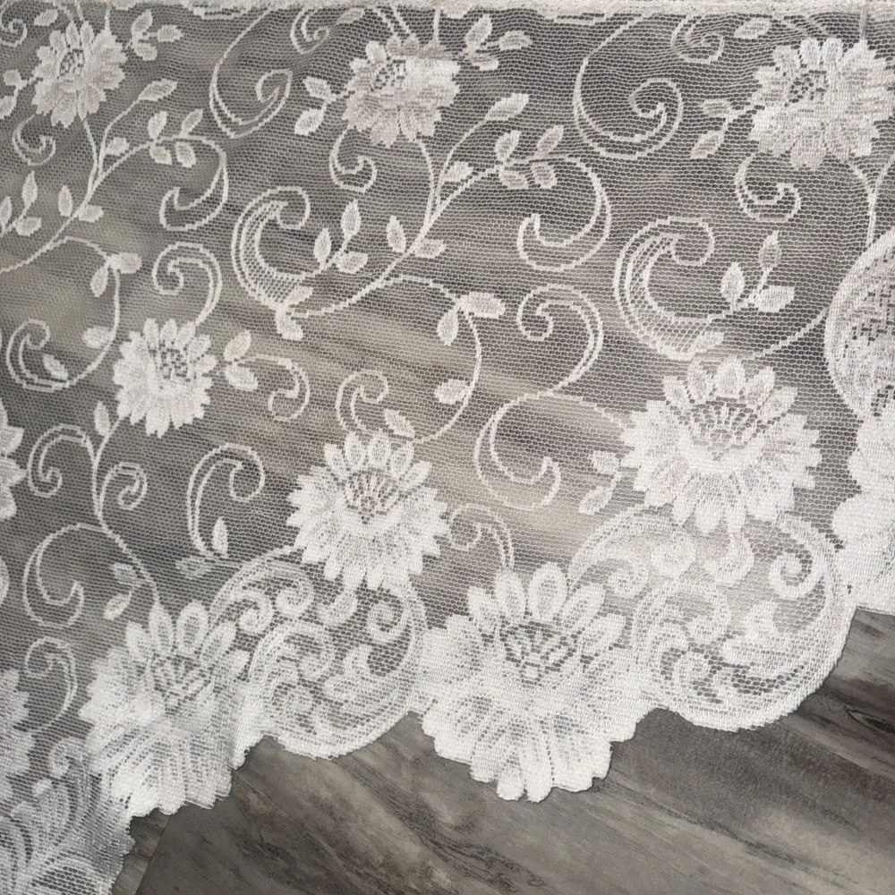 Set Of 2 White Sheer Lace Valance Curtains 38X31 Each Cottage County Floral